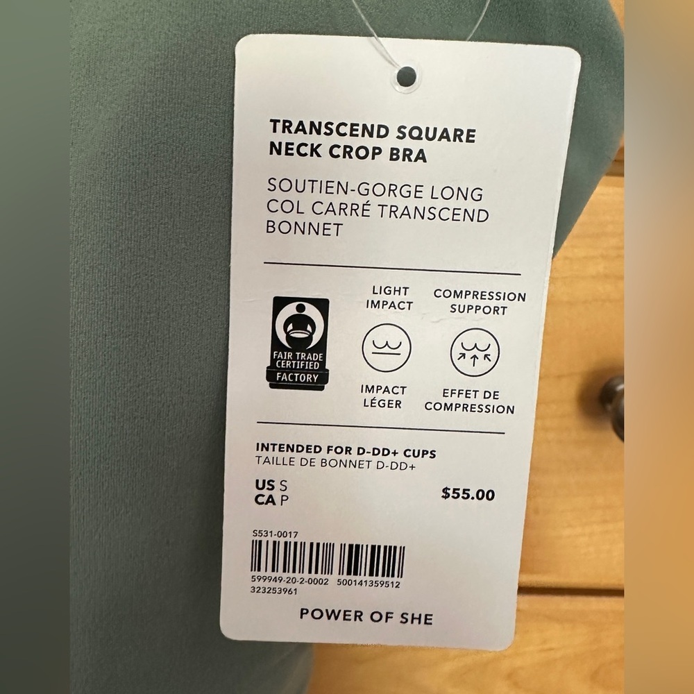 Transcend Square Neck Crop Sports Bra D-DD Sage Green - Picture 4 of 5